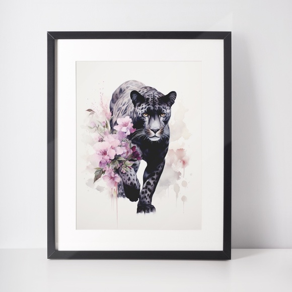 Watercolor Black Jaguar Wall Art Print Unframed - Majestic Jungle Elegance - Picture 2 of 6
